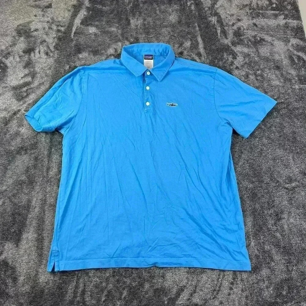 Patagonia Fitz Roy Men's Polo L Organic Cotton Short Sleeve Blue Outdoor Shirt